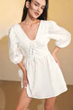 White Backless Half Sleeve Mini Dress