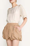 Tan Puff Ball Elastic Waist Shorts