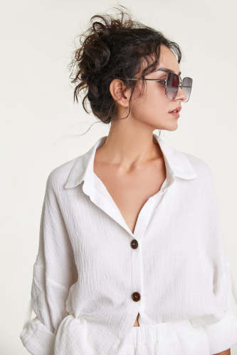 Flash Sale                White Cotton Button-Up Shirt & Shorts Two-Piece Set