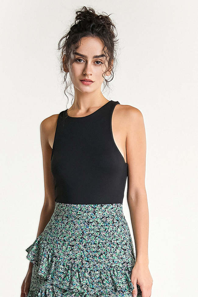 Black Sleeveless Round Neck Bodysuit