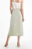 Dark Sea Green Satin Knot Front Overlap Midi Skirt