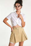 White Twist Front Short Sleeve Cropped Shirt