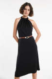 Black Belted Sleeveless High Neck Midi Dress