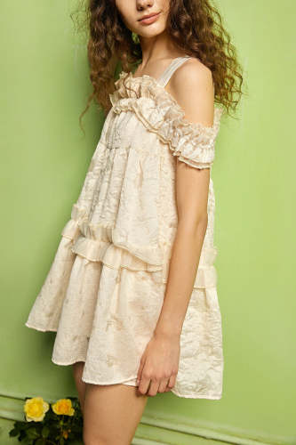 Old Lace Sleeveless Textured Ruffle-Trimmed Mini Dress