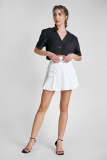 White Asymmetric Pleated Button Detail Mini Skirt