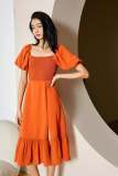 Outlet                Aubrey Orange Picnic Midi Dress