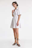 Flash Sale                White Fitted Waist Puff Sleeve Shirt Dress