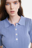 Royal Blue Short Sleeve Knitted Polo Button Top