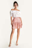 Pink Floral Print High Rise Ruffle Tiered Mini Skirt