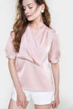 Pink Surplice Neck Ruched Blouse