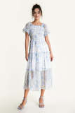 Light Sky Blue Floral Print Square Neck Puff Sleeve Maxi Dress