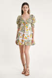 Multicolor Floral Print Tie Back Lace Detail Mini Dress