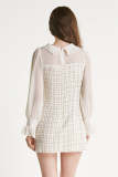 White Mesh Yoke Tweed Mini Dress