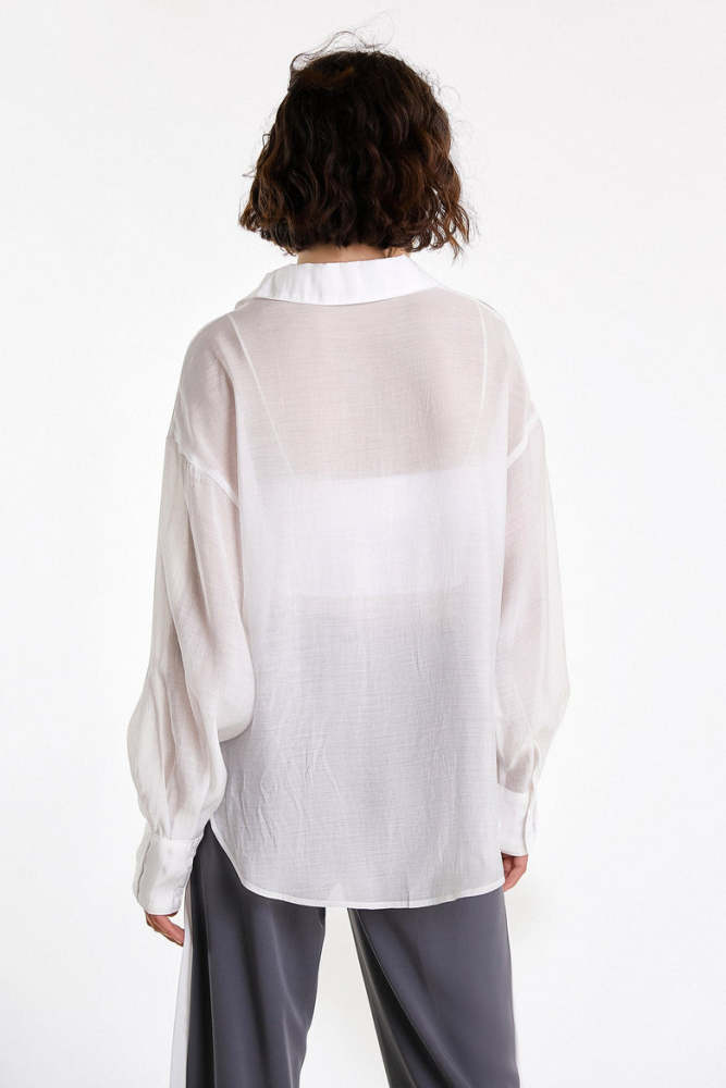 White Button-Up Drop Shoulder Oversized Shirt