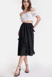 Black Elastic Waist Bowknot Decor Midi Skirt