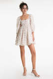 Ivory Floral Print Puff Sleeve Wearable Front And Back Mini Dress
