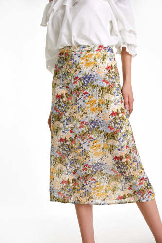 Multicolor Floral Print A-Line Midi Skirt