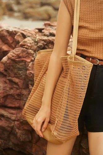 Burly Wood Mesh Beach Tote Bag