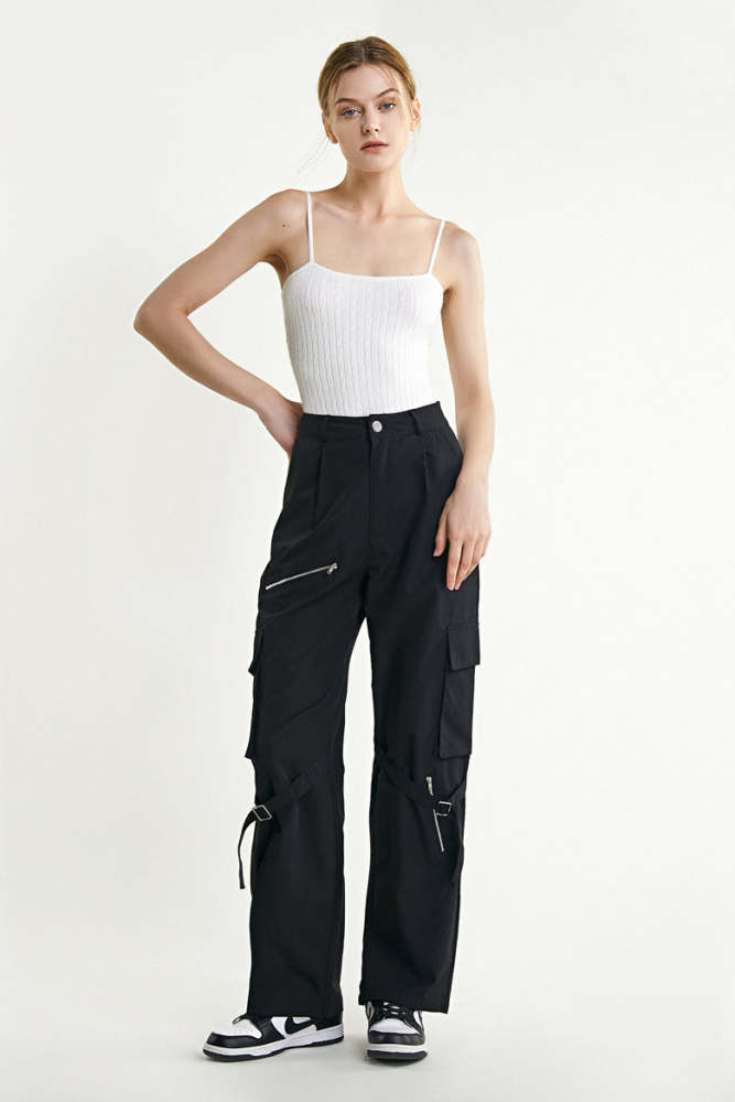 Black Straight Leg Cargo Pants