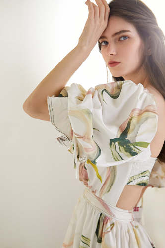 White Floral Print Puff Sleeve Smocked Open Back Mini Dress