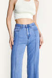 Royal Blue Wide Leg Seam Detail Soft Jeans
