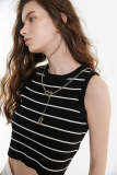 Flash Sale                Black Chain Necklace Detail Striped Cropped Tank Top