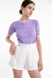 Medium Purple Contrast Scallop-Edge Pointelle Knit Top