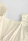 White Puff Sleeve Square Neck Chiffon Mini Dress