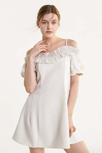 Old Lace Off-the-Shoulder Ruffled Mini Dress