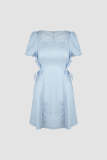 Light Blue Cut Out Drawstring Square Neck Mini Dress