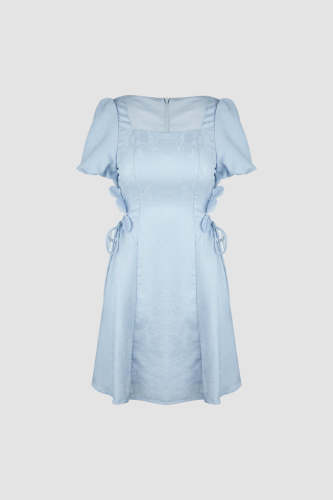 Light Blue Cut Out Drawstring Square Neck Mini Dress