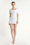 White Asymmetric Eyelet Overlay Bodycon Mini Dress