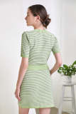 Light Green Pocket Detail Round Neck Short Sleeve Knitted Mini Dress