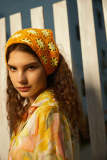 Gold Daisy Granny Square Crochet Head Scarf
