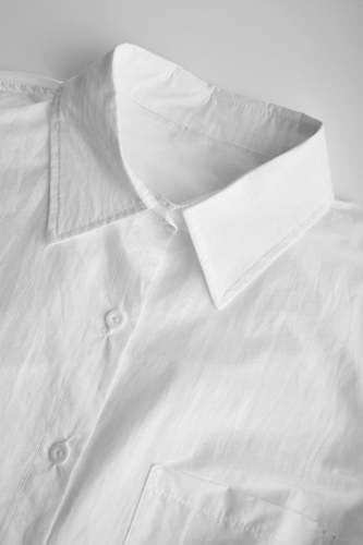 White Button-Up Drawstring Cuff Shirt