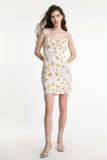 Ivory Floral Print Tie Detail Spaghetti Strap Mini Dress
