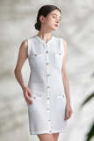 Light Blue Sleeveless Button Front Pocket Detail Knitted Mini Dress