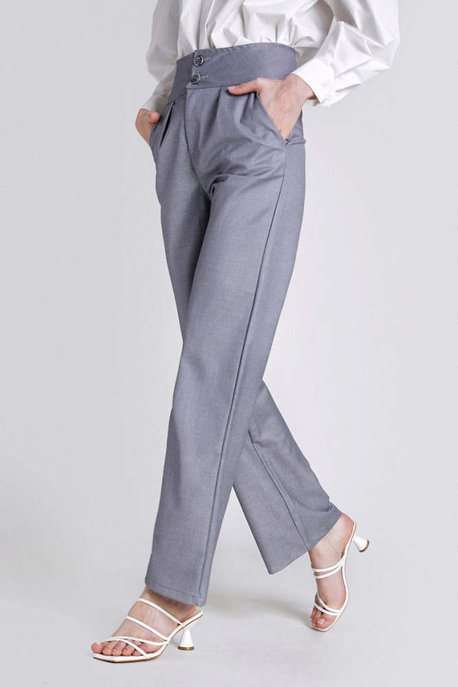 Grey High-Waisted Full Length Suit Pants