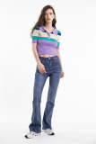 Medium Purple Color Block Polo Collar Rib-Knit Top