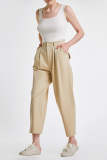 Tan Turn-Up Hem Tapered Pants