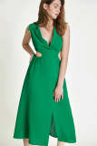 Green Waist Cut Out Sleeveless Midi Dress