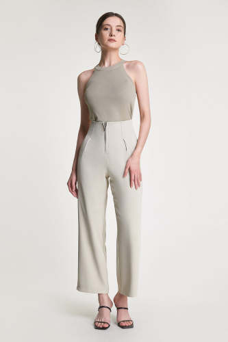 Tan Halterneck Knitted Longline Tank Top