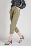 Dark Khaki Half Elastic Waist Suit Pants