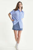 Flash Sale                Light Sky Blue Striped Roll-Tab Sleeve Shirt With Square Scarf Shawl