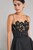 Black Spaghetti Strap Lace Organza Midi Dress