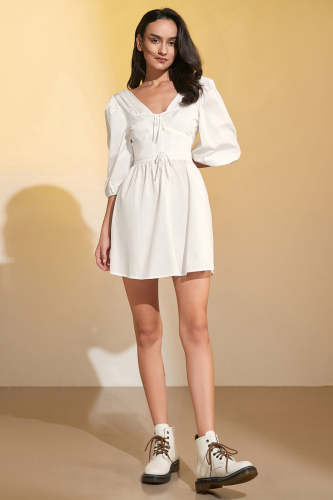 White Backless Half Sleeve Mini Dress