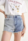 Light Blue Two-Tone Frayed Hem Denim Shorts