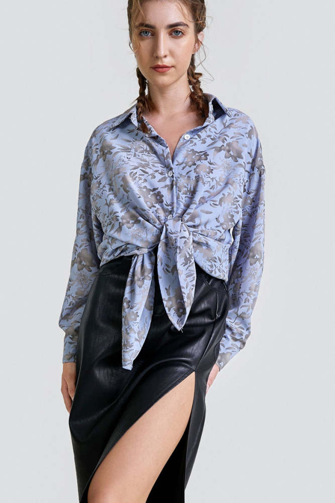 Light Steel Blue Oversized Printed Shirt