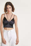 Black Satin Halterneck Cropped Cami Top