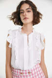 White Sleeveless Ruffled Panel Detail Blouse